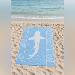 Sand Cloud Shark Beach XL Towel Turquoise Blue Eco Turkish Cotton  37" x 67"